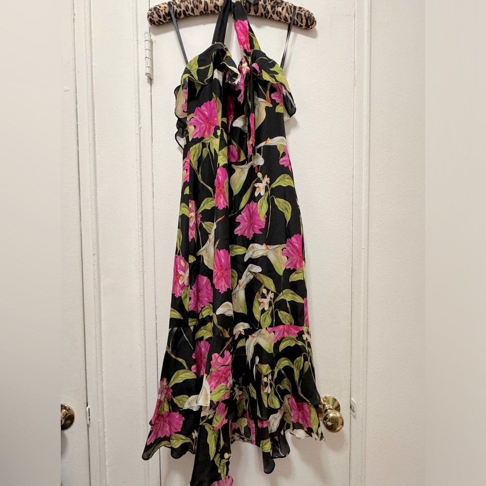 100% silk NWT Milly Floral Halter Flutter fairy Dress Size 0